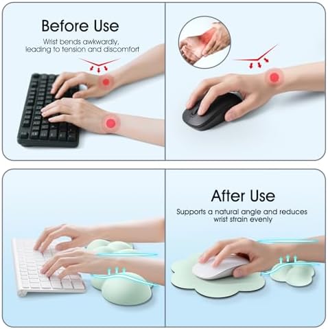Cloud Wrist Rest Keyboard Cushion and Cloud Mouse Pad, Light Green | 4-in-1 Ergonomic Cloud Keyboard Wrist Rest Set, Memory Foam, Arm Support for Palm, Cute Desk Accessory for PC Gaming Setup - Image 3