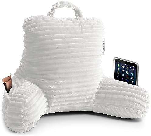 Nestl Reading Pillow for Kids & Teens with Shredded Memory Foam, Luxe Cut Plush Backrest Pillows for Reading and Gaming, for use on Couch, Bed, Floor, Adjustable Support with Washable Cover White by Nestl