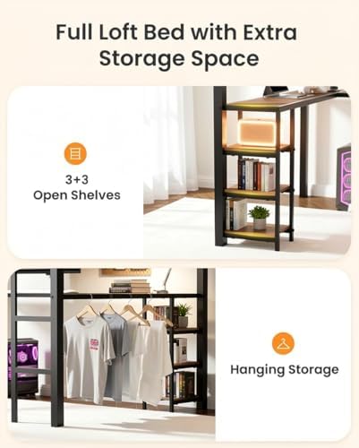 Full Loft Bed with Desk & Shelves for Teens/Adults, Guardrails, Ladder - Image 5