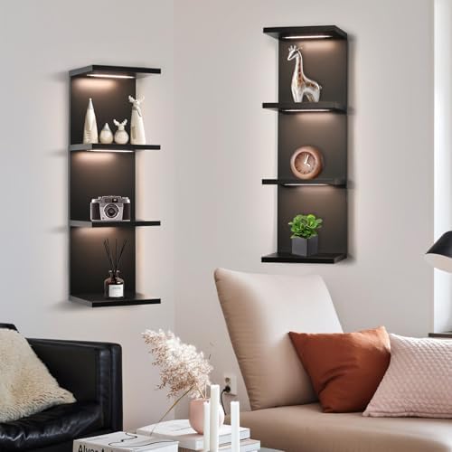4 Tier LED Wall Shelf, Black - Image 4