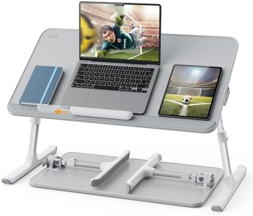 SAIJI Non-Slip Leather Laptop Bed Tray Table,Lap Desk with Laptop Stopper by SAIJI