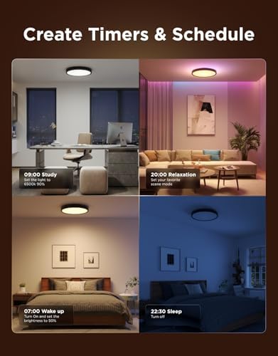 Govee Smart Ceiling Light, RGBIC 2400LM 2700K-6500K 12 Inch 1 Pack Black - Image 6