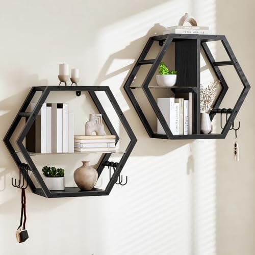 CHOEZON 18.9 inch Gaming Floating Shelves, Hexagon Shelves, Set of 2 by Choezon