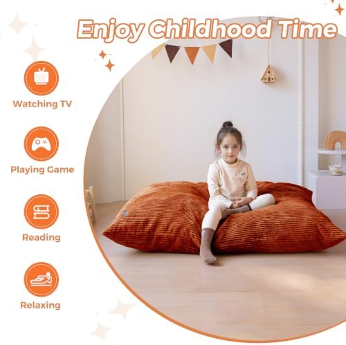 MAXYOYO 3 in 1 Kids Bean Bag Chair, Comfy Floor Sofa with Removed Cover | Convertible Chair Folds from Bean Bag to Lounger, Floor Couch with High-Density Foam Filling, Floor Sofa for Gaming, Orange - Image 7