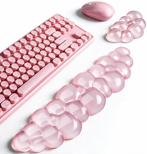 Cloud Keyboard and Mouse Wrist Rest Set, Clear Gel Keyboard Mouse Wrist Rest Support Pad for Typing Pain Relief, Cute Aesthetic Desk Decor Accessory for Home Office Dorm(Pink) by Unknown