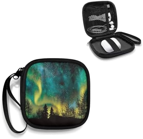 Green Starry Night Tree Carrying Earphone Case Pouch Storage Bag Holder-Earbud Case Mini Pouch Headset Storage Case Bags for Headphone, Bluetooth - Image 2