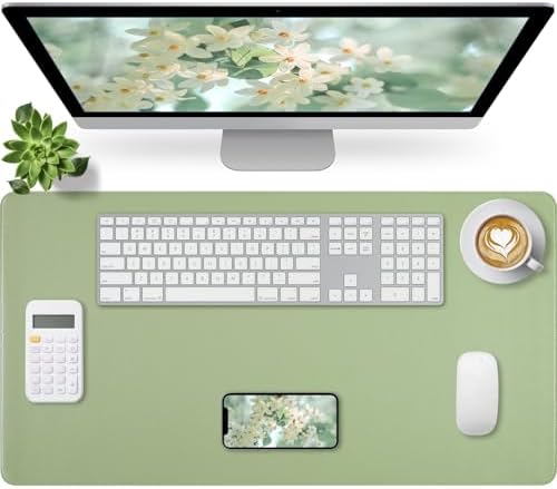 Light Green Desk Mat with Stitched Edges, Large Mouse Pad, Non-Slip Desk Protector Mat, Leather Desk Blotter, Waterproof Desk Pad for Office Home Decor(31.5×15.7 Inches) by Bloss