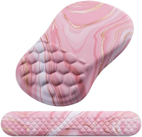 Mouse Pad Wrist Support, Laokiiy 2 in1 Keyboard Wrist Rest+ Ergonomic Mouse Pad, Non-Slip Wrist Rest for Computer Keyboard, Made Easy Typing & Relieve Wrist Pain(Rose Gold Pink Marble) by Laokiiy