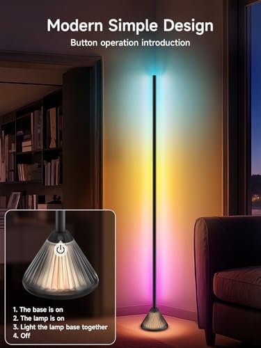 Tyute Corner Floor Lamp, Smart RGB LED Corner Lamp with App & Remote Control, Music Sync, Scene Modes, Modern Ambient Lighting Floor Lamp for Living Room, Bedroom, Gaming Room Decor - Image 5