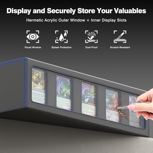 Kabinka MTG Card Storage Box with Handle & Mechanical Latch,5-Row 3900+ Commander Trading Card Case with Sealed Display Window,Top Loaders Organizer Deck Box for MTG/TCG/PTCG/Sports Cards (Black Blue) - Image 6