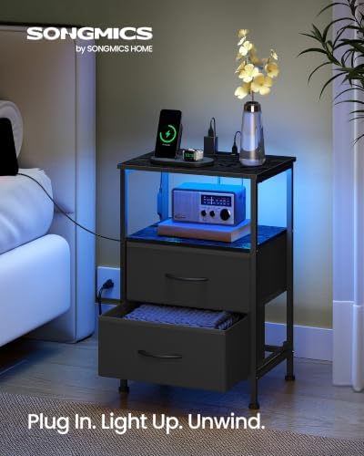 SONGMICS Nightstand with Charging Station, 2 Fabric Drawers - Image 3