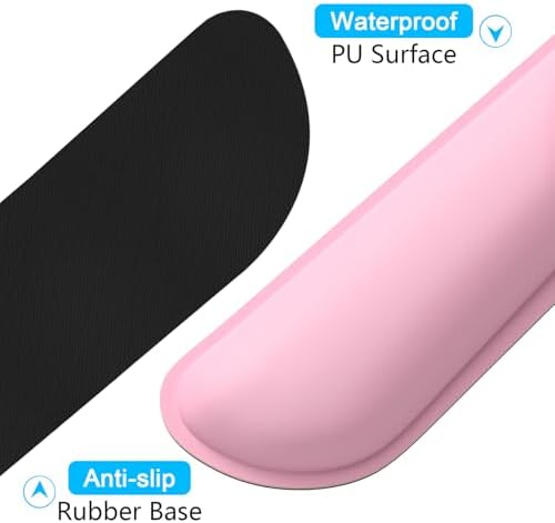 Dapesuom Keyboard Wrist Rest Set, Cute PU Leather Wrist Cushion for Computer Keyboard and Mousepad, Memory Foam Mouse Pad Rests Support with Non-Slip Base for Typing Pain Relief, Laptop, Rose Pink - Image 5