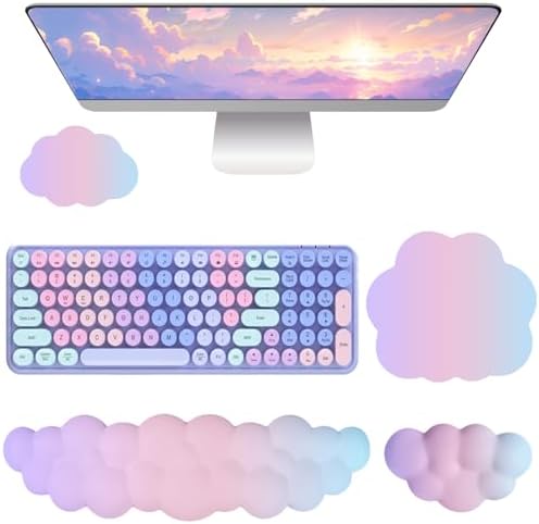 Cloud Mouse Pad Keyboard Wrist Rest for Mouse 4PCS Mini Small Desk Mat Pad Set Memory Foam Non-Slip Cute Ergonomic Gaming Mouse Wrist Support for Computer Home Office Pink Purple Blue by Unknown