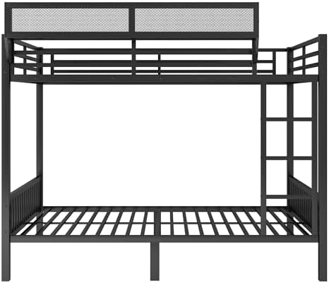 KEIKI Queen Over Queen Size Metal Bunk Bed Frame with Ladder and Built-in Storage Shelves, for Teens, Bunk Bed with Solid Slats, Guardrail, No Box Spring Required, Easy Assembly, for Bedroom, Black - Image 5