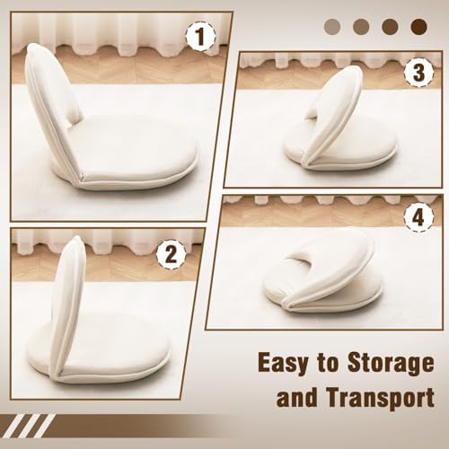 YOUKEEEJOJO Floor Chair 5-Position Adjustable Back Support Chair Foldable Camping, Floor Lounger,Corduroy Fabric, Video-Gaming Reading Watching, Indoor Outdoor Use(Beige) - Image 4
