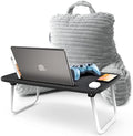 Nestl Light Grey Reading Pillow with Bed Desk for Laptop and Writing, Luxe Cut Plush Back Pillow for Sitting Up, Back and Arms Adjustable Support for Kids and Teens, Foldable Lap Desk for Bed 19x11” by Nestl