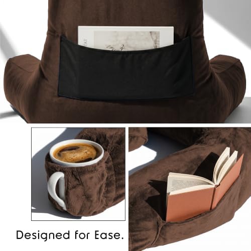 Nestl Reading Pillow with Shredded Memory Foam Includes 2 Neck and Lumber Support Pillows, Designed for Sitting Up in Bed and Couch, Back and Arms Adjustable Support for Adult & Teens, Chocolate Brown | 22” Backrest Pillow Includes Neck & Lumber Pillow... - Image 4