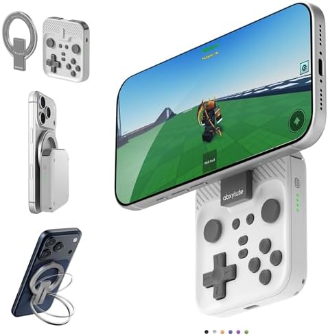 abxylute M4 Snap-On Mobile Gaming Controller for Android & iPhone, Switch 1&2, Portable Bluetooth Controller, Pocket-Sized Retro Arcade Phone Gamepad Kickstand, Dual Joystick Turbo Pro Gaming Magnetic (White) by abxylute