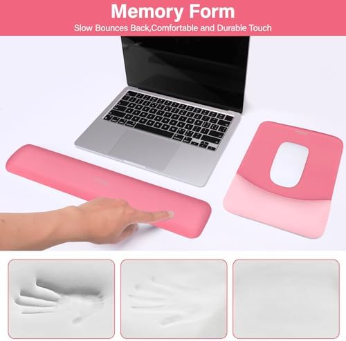 MOSISO Wrist Rest Support Mouse Pad & Keyboard Set, Melon Pink | Rectangular Ergonomic Mousepad, Non-Slip Base, Home/Office Pain Relief & Easy Typing, Neoprene Cloth & Raised Silicone Lining - Image 4