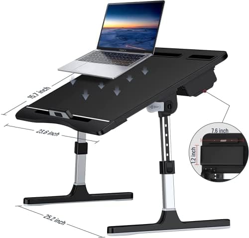 Laptop Desk for Bed, Lap Desks Trays with Double Storage Drawers, Adjustable Premium Leather Laptop Stand with Extra Drawstring Bag, Foldable Lap Table for Eating, Working, Writing and Drawing - Image 4