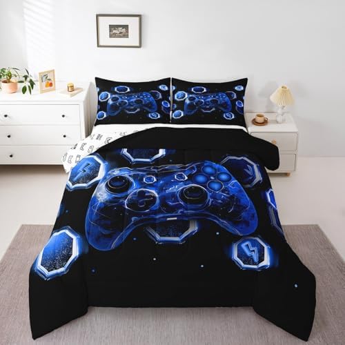Feelyou Kids Blue Gamer Comforter Set Queen Size, Game Console Comforter Space Universe Gaming Bedding Set Boys Girls Gamepad Teens Duvet Set Bedroom Decor Bed Set 3Pcs - Image 7