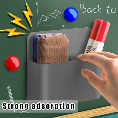 noonebutyou 2 Pcs Magnetic Marker Holder Dry Erase Marker Holder Wall Mount Self Adhesive Pen Holder Magnetic Marker Cup Holders for Whiteboard, Fridge, Home Office School (Grey) - Image 2