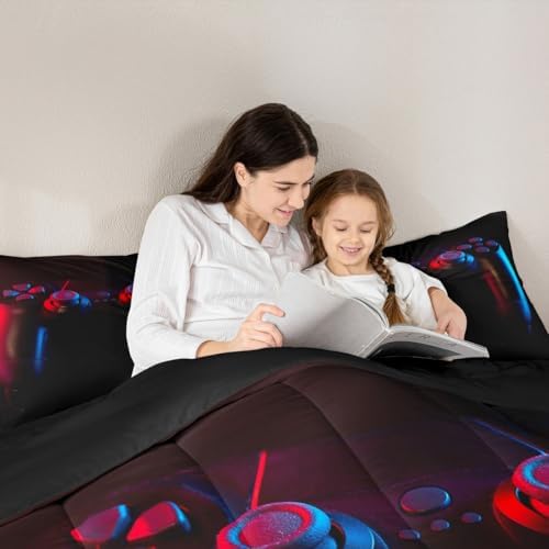 Gamer Comforter Set for Boys Girls Man Gaming Bedding Set,Black Gamepad Home Decor Player Video Game Duvet Insert Teens Kids 2 Pieces 1 Down Comforter with 1 Pieces Pillowcase(Twin Size,All Season) - Image 6