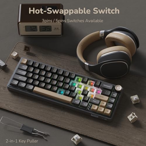 RK ROYAL KLUDGE R65 Wired Gaming Keyboard with Volume Knob, 60% Percent RGB Backlit Mechanical Keyboard Gasket Mount with PBT Keycaps, MDA Profile, QMK/VIA, 66 Keys Hot Swappable Cream Switch, Black - Image 5