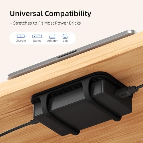 ELETIUO Universal Silicone Laptop Charger Holder,Under Desk Power Brick Mount Organizer for Charging Brick & Cables,Flexible Non-Slip Power Bricks Mount,Secure Supply Holder for Laptop Charger,Black - Image 2