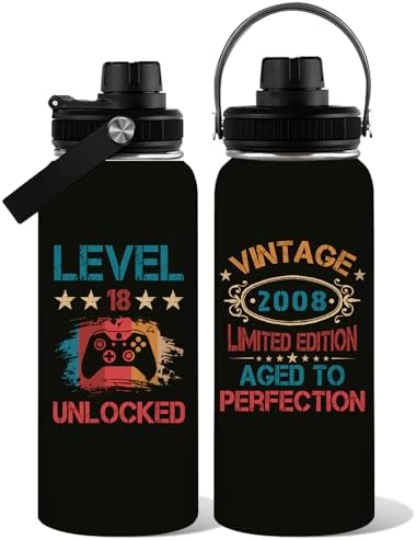 18th Birthday Gifts for Boys, Happy 18th Birthday Gifts for Boys, Vintage 2008 Cheers To 18 Years Tumbler for Son Nephew Brother, Turning 18 Bday Gift for Him for Game Boy Water Bottle 32oz by WWHSAI