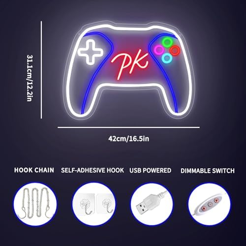 PK Gamepad Neon Sign - Dimmable USB Powered LED Light - Image 3