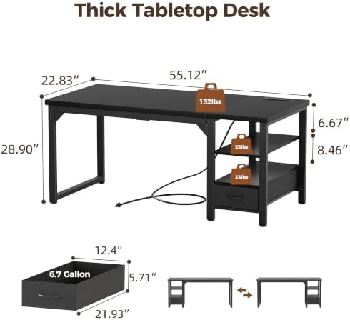 Mericonia 54" Reversible Computer Desk with Drawer, 1.2" Thick Office Desk - Image 2