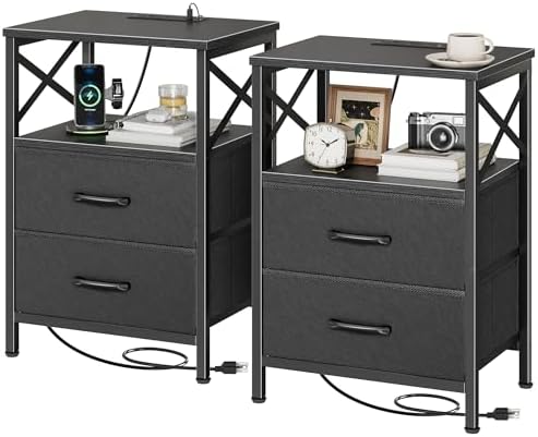 Huuger Nightstand Set of 2 with Charging Station, USB-C Port, End Tables by Huuger