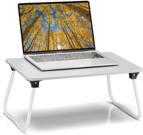 Ruxury Foldable Lap Desk Laptop Stand Bed Desk Table Tray, Breakfast Serving Tray, Portable & Lightweight Mini Table, Lap Tablet Desk for Sofa Couch Floor - White by Ruxury