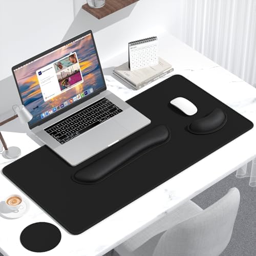 Dapesuom Keyboard Wrist Rest Mouse Pad Set, 4Pcs Extended Large XXL Gaming Mousepad + Mouse Wrist Cushion + Memory Foam Keyboard Wrist Support + Cup Coaster, Black 31.5x15.7in Desk Pad for Home Office - Image 7