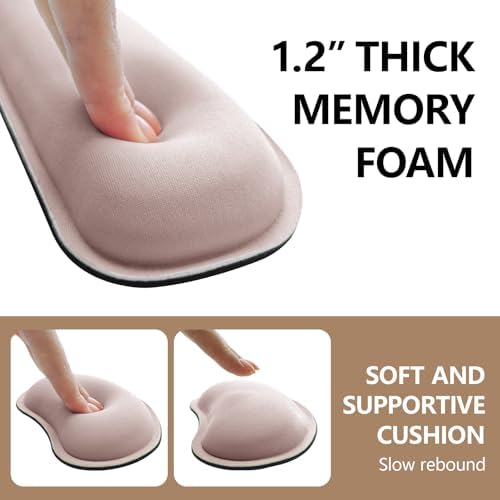 Wrist Rest for Computer Keyboard and Mouse, Ergonomic Design Wrist Support Pad for Keyboard, Soft Memory Foam Desk Pads Support Hand and Arm Easy Typing Pain Relief, 2 Piece Pad, Cream Pink - Image 4