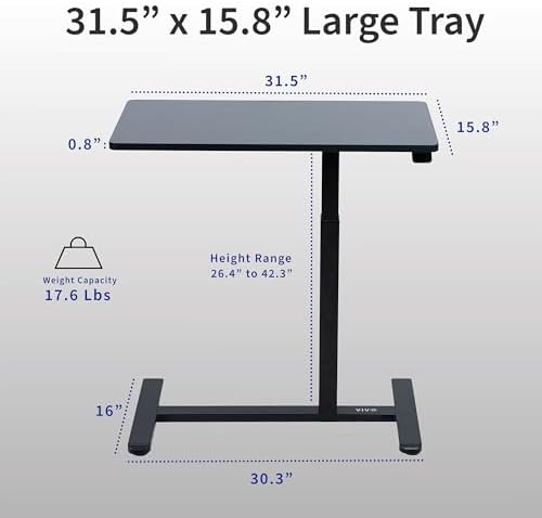 VIVO Black Mobile 32 x 16 inch Over Couch Laptop Table, CART-V02L - Image 3