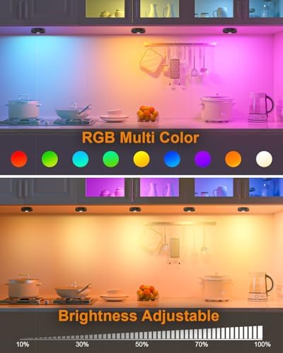 WILLED RGB Under Cabinet Lights,Rechargeable Puck Lights with Remote Control, Wireless Push Light with Timer Function,Dimmable LED Touch Tap Light for Kitchen,Cabinet,Closet, Counter,3 Pack - Image 4