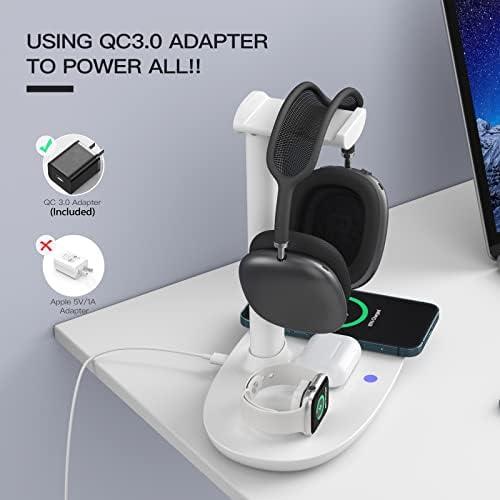 Headphone Stand with 15w Wireless Charger, Suguder 4 in 1 Charging Station Headset Holder for AirPods Max/Pro/4/3/2 iWatch 10/9/8/7/6/5/4/3/2/1/SE iPhone 17/16/15/14/13/12/11/X for Desktop Table Game - Image 6
