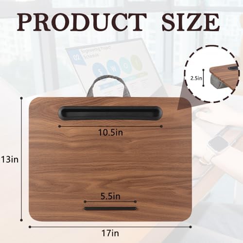 Portable Laptop Desk Fits Up to 16“ Laptops, with Tablet Slot, Built-in Cushion, Great for Home & Office,Lap Desk for Laptop,Lap Desk with Cushion (Brown, Medium) - Image 2