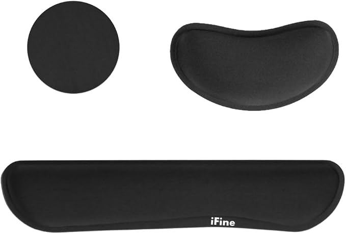 iFine Upgrade Enlarged Memory Foam Set Keyboard Ergonomic Mouse Wrist Rest Pad and gel Cushion Support for Computer, Laptop, School, Office or Home, Gaming- For Stress-free Typing with Coaster (Black) by iFine