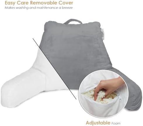 Nestl Reading Pillow for Kids & Teens with Shredded Memory Foam, Backrest Pillows for Reading, Watching, and Gaming, Use on The Couch, Bed, or Floor, Adjustable Support with Washable Cover Grey - Image 4