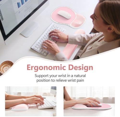 AKIT Ergonomic Gel Mouse Pad and Keyboard Wrist Rest, Non-Slip, Pink | Gel Wrist Support for Typing Comfort Non-slip Base Fits Standard Keyboards and Mice Reduces Fatigue During Long Work Sessions - Image 2