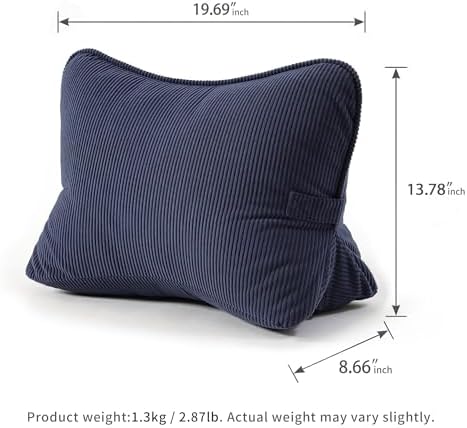 Pat. Pend. Corduroy Wedge Pillow with Lumbar Support, Triangle Cushion for Sofa, Couch, Bed or Recliner, Reading Pillow for Sitting & Relaxing, Navy Blue - Image 5