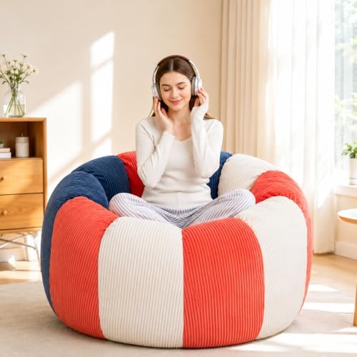 Giant Bean Bag Chair for Adults, Shredded Foam Floor Lounge Chair with Arms | Colorful corduroy, roomy comfort for living rooms, bedrooms, reading nooks, gaming rooms, movie nights, and time with pets by SnugSofeeFoamSofa