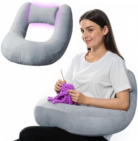 Crochet Pillow for Lap Support with Detachable Back Support, Grey by Pyurifai