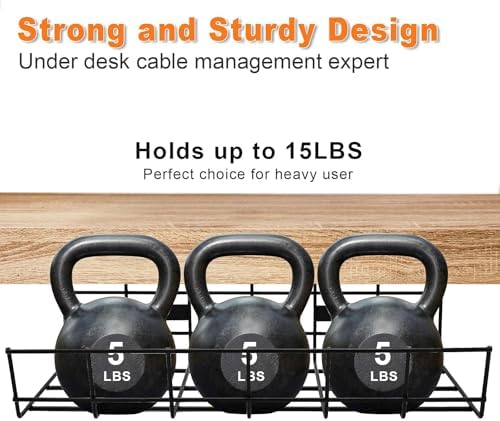 Under Desk Cable Management- 4 Pack Cord Organizer. Metal Wire Cable Management Tray for Office, Studio and Home. Super Sturdy Under Table Cable Managements - Black Cable Organizer - Image 4