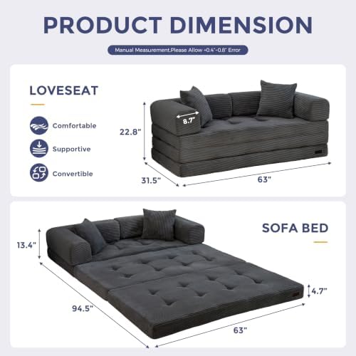 MAXYOYO Convertible Sofa Bed, Floor Sofa Couch with L-Shaped Backrest - Image 3