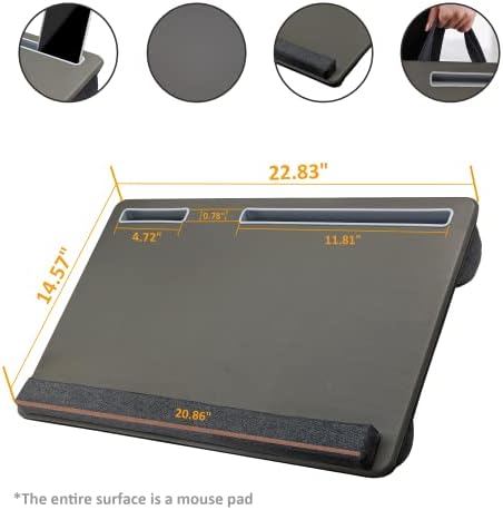 Extra Large Lap Laptop Desk - Full PU Material Mouse Pad Gaming Tray - Portable LapDesk with Phone Holder & Wrist Rest for Notebook, MacBook, Tablet, Bed, Sofa(Gray, Fit Up 17.3-in Laptops) - Image 3