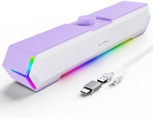 LENRUE G11 Computer Speakers for Desktop, Touch Lights PC Speakers with Surge Clear Sound, USB C/USB Powered, AUX Audio for Computer Desktop PC Laptop Desk (Purple) by LENRUE